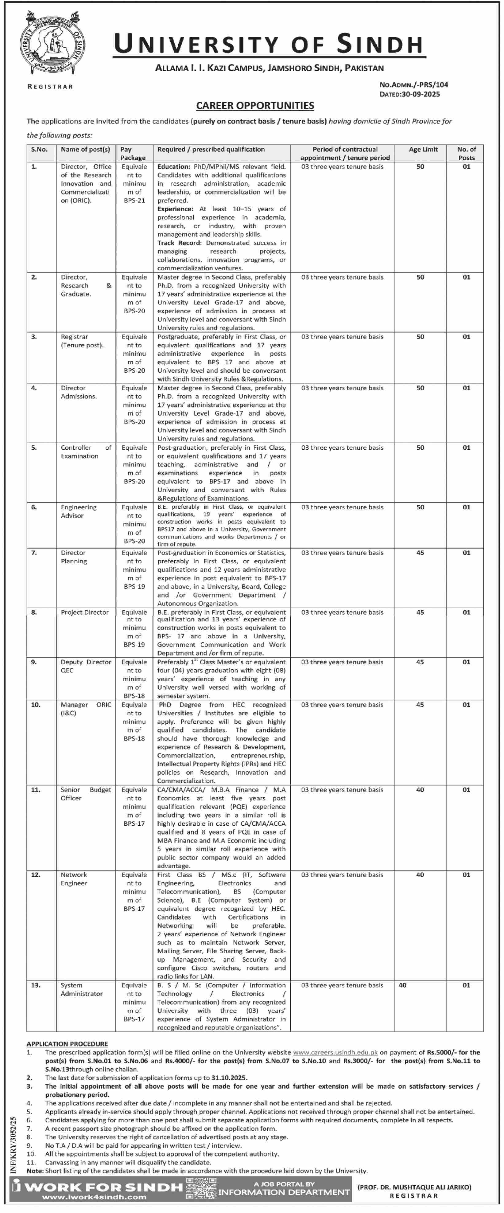 Jobs in University of Sindh